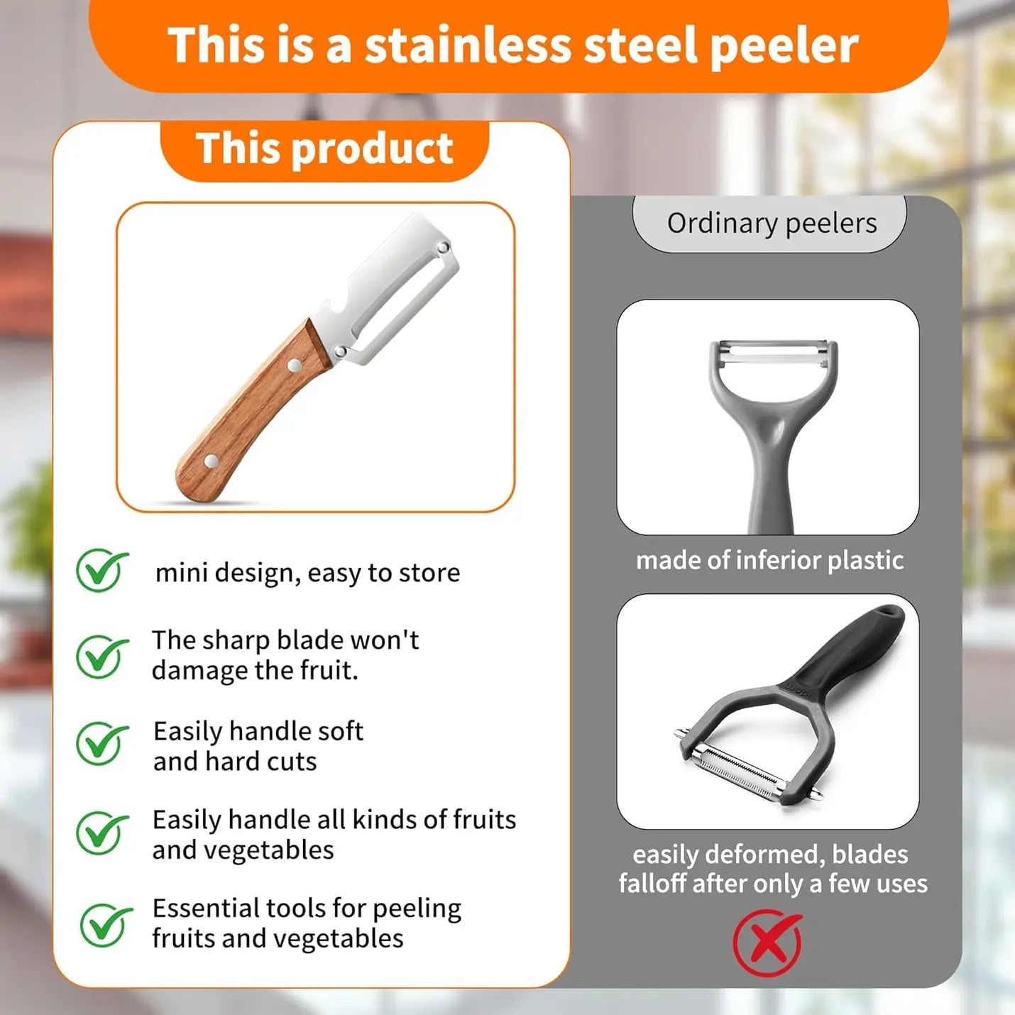 2-in-1 Stainless Steel Blade Kitchen Peeler with Bottle Opener Handle