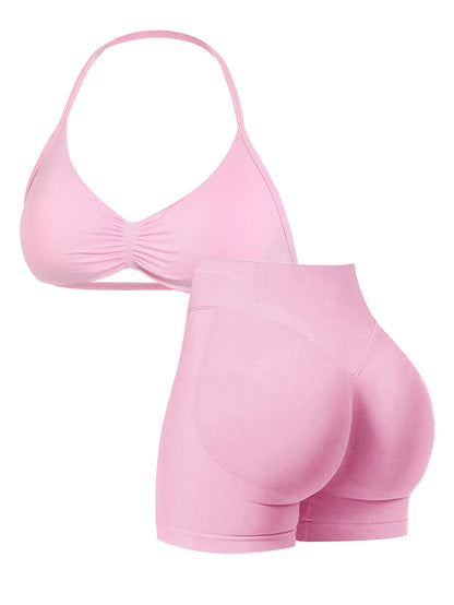 Ruched Sports Bra and High-Waisted Shorts Active Set