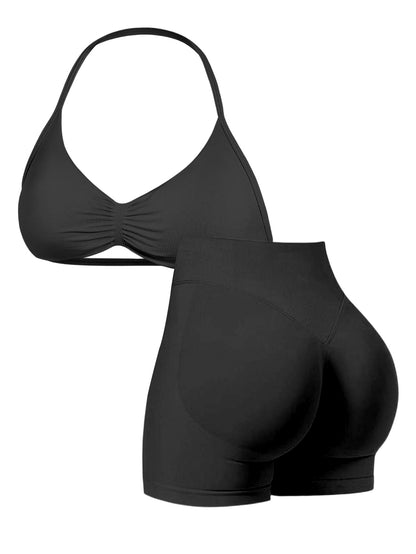 Ruched Sports Bra and High-Waisted Shorts Active Set